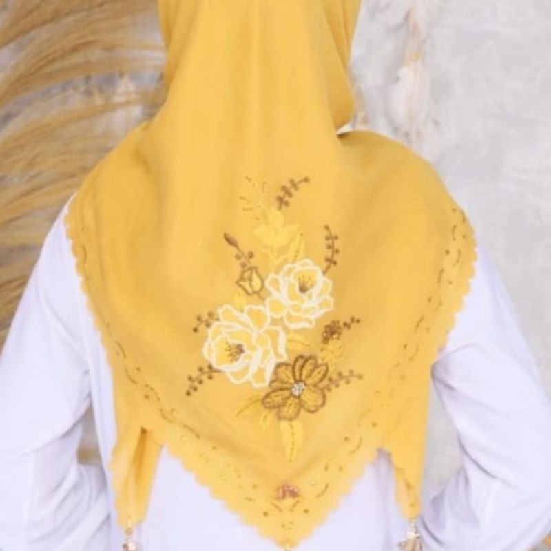 kerudung segiempat bungatta kerudung embordir bungatta pojok tasel