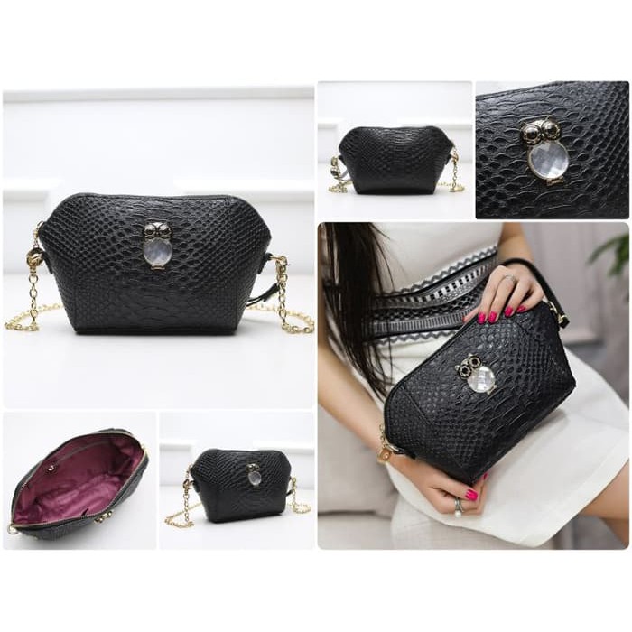 tas shoulder bag tali kombinasi rantai croco wanita hitam animal sling