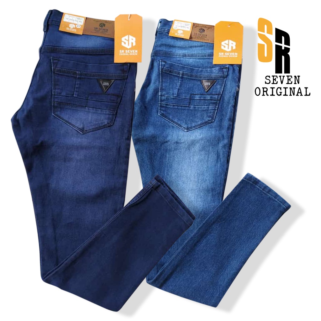 SR SEVEN JEANS PANJANG PRIA ORIGINAL PENSIL STREACH TERBARU BIRU PREMIUM JINS