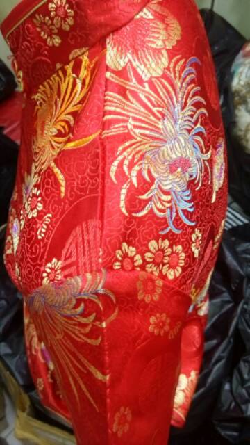 ReStock Qipao Blouse Wanita Motif Kembang Merah