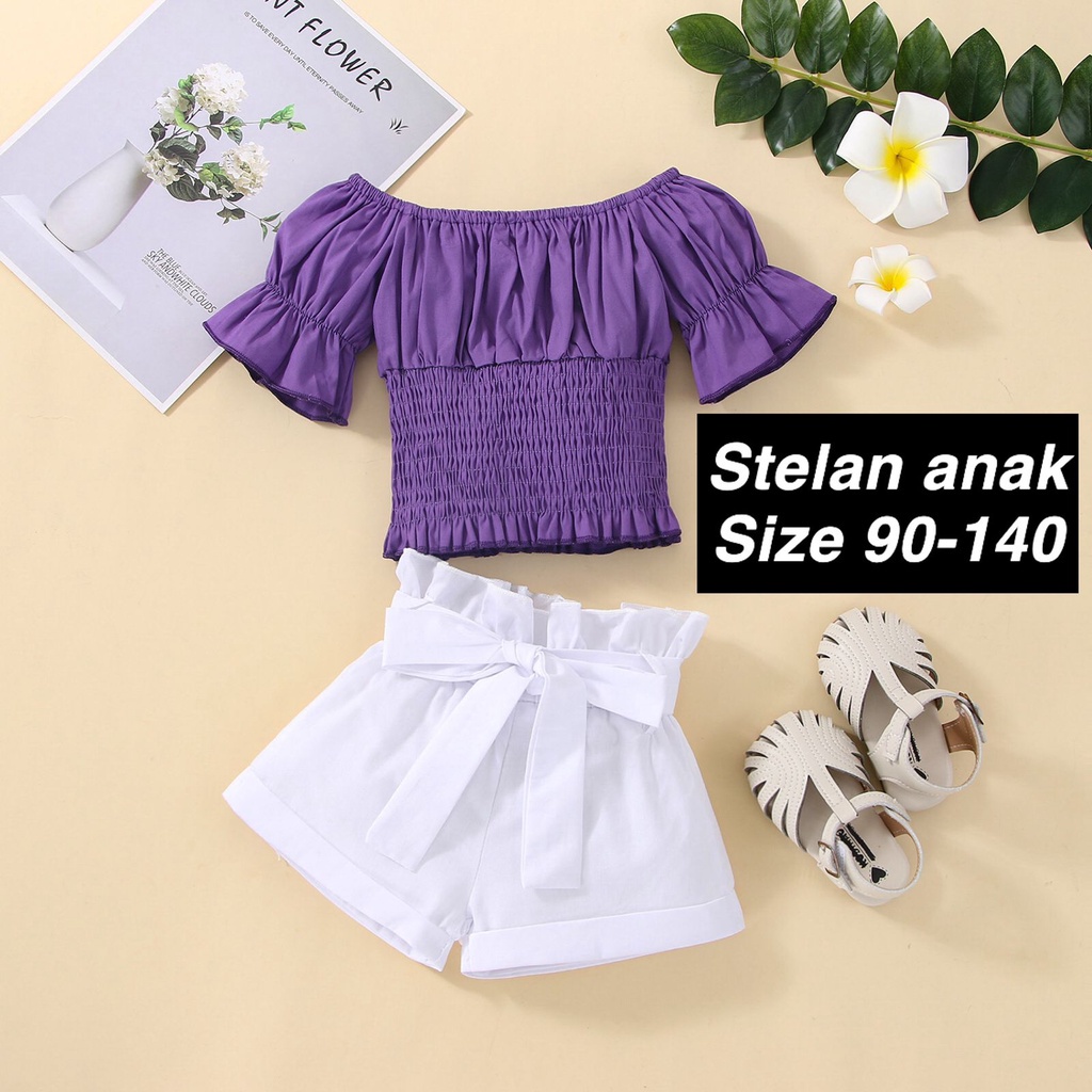 (LOLI-JKT) BS-248 SET ANAK CEWEK PURPLE HEART +CELANA PENDEK SIZE 90-140