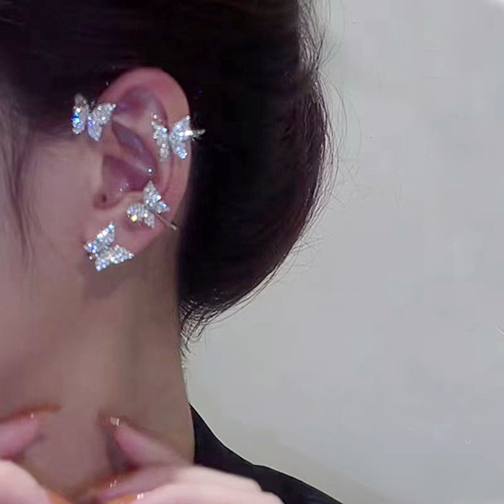 Hu Hu Hu Hu Hu Alat Bantu Pasang Kacamata♡ 1 Pc Anting Klip Bentuk Kupu-Kupu Aksen Berlian Imitasi Untuk Pernikahan