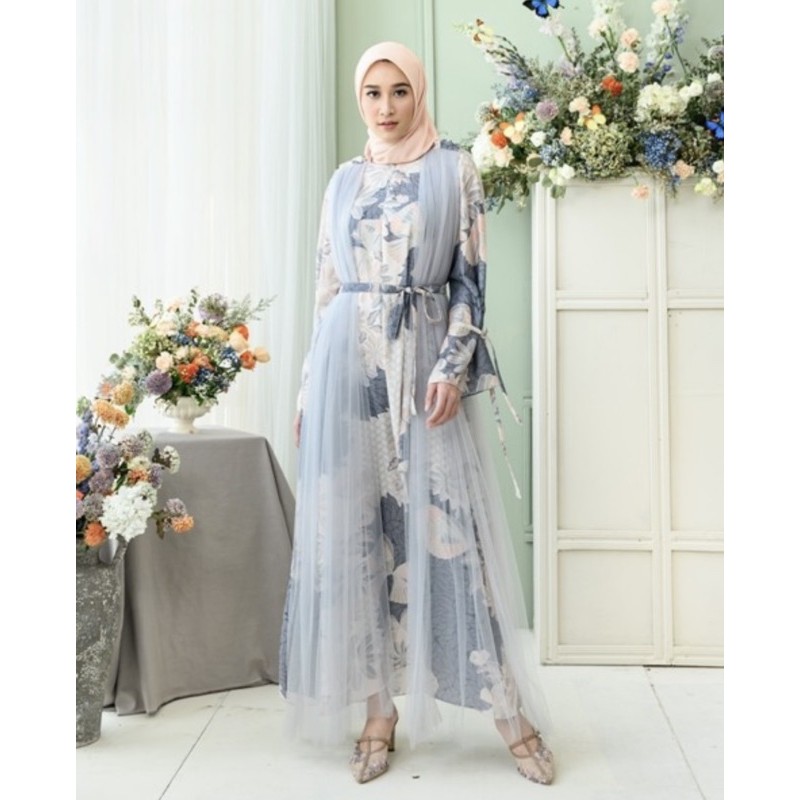 ALYSSA DRESS MARBLE WITH TULLE SIZE M READY WEARING KLAMBY ORIGINAL KUPU KUPU SERIES WK SIAP KIRIM