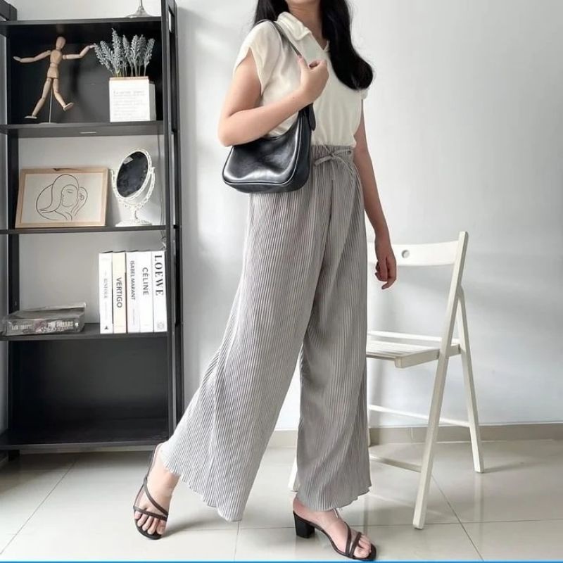 Kulot Lidi Polos Plisket Wanita Premium Fit S-XXL