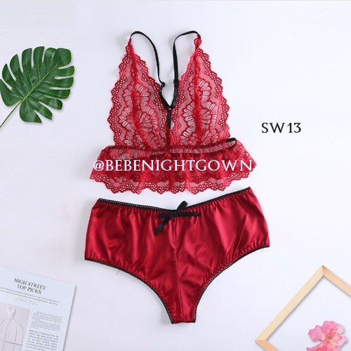 [READY STOCK] BAJU TIDUR SEKSI LINGERIE WANITA BIKINI SEXY MAROON SW13