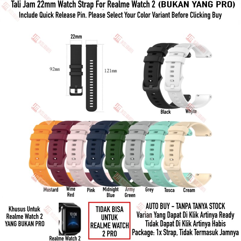 Tali Jam 22mm Watch Strap Realme Watch 2 (BUKAN PRO) - OYE Rubber Silikon