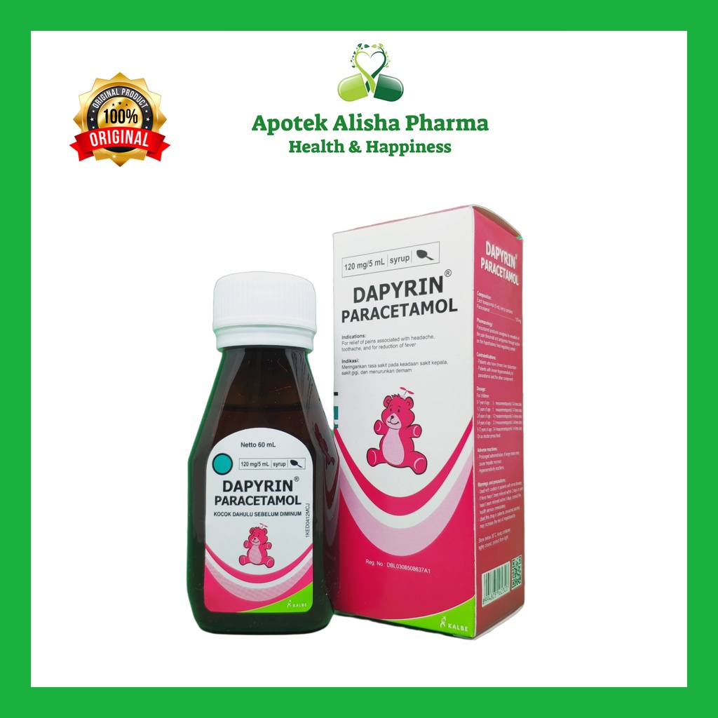 Dapyrin Syrup 60ml-Dapyrin Paracetamol Sirup Obat Penurun Panas/Demam/Sakit Gigi/Pereda Nyeri Anak/Dapirin Sirup