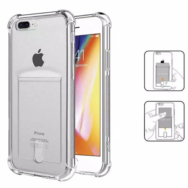 Anti Crack Card Holder Kartu Iphone 6 6s 6+ 6s+ 7 7+ 8 8+ X XR XS MAX case casing cover transparan
