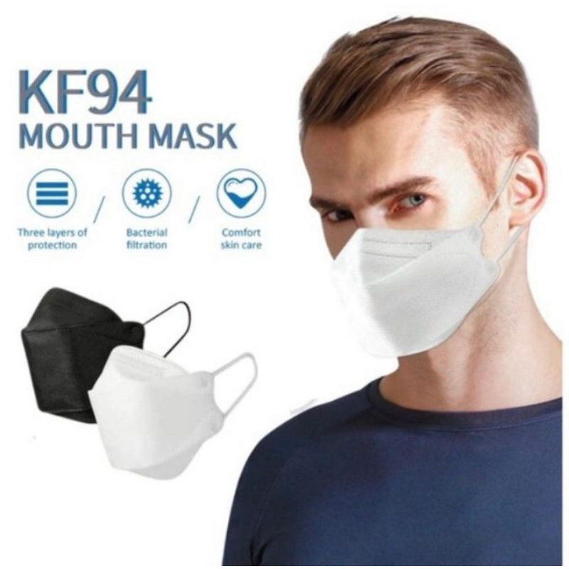 MASKER KF94 10 BIJI Polos Hitam Polos Putih dan Warna gradasi Face Mask Model Evo Masker Korea Grosi