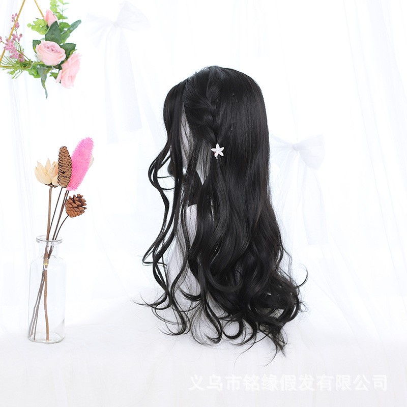 LOL-14 wig rambut palsu wanita princess wavy hitam kpop curly import