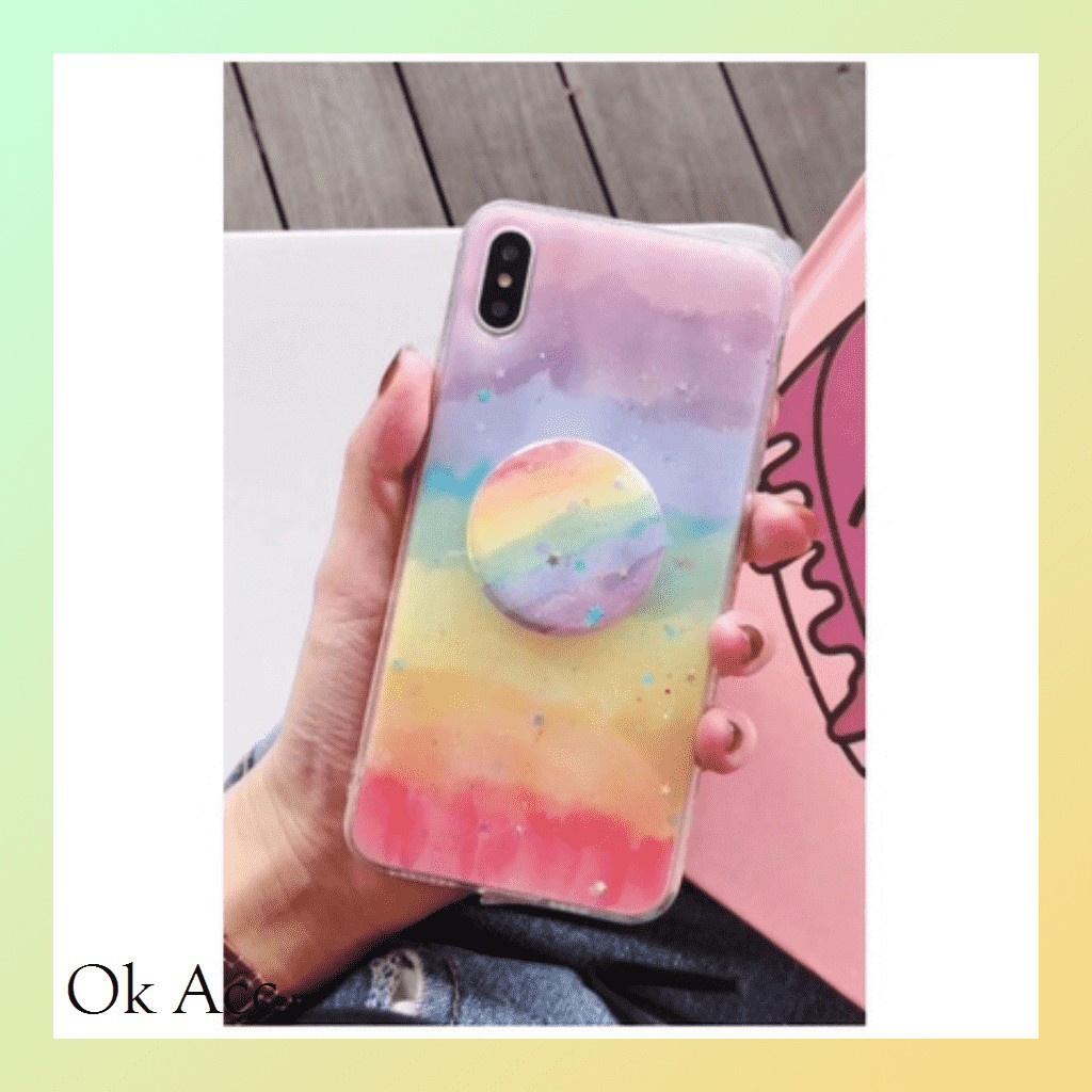 Softcase pelangi pop socket holder Iphone 6 6S 6+ 6S+ 7 8 SE 7+ 8+ X Xs Xr Xs 11 Pro FH07