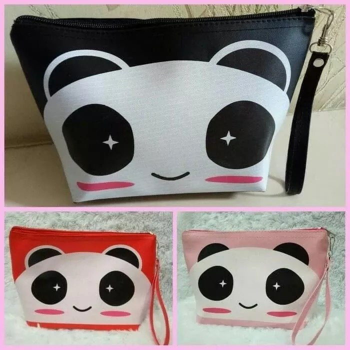 New Tas Kosmetik Pouch Bahan Semi Kulit Karakter Panda