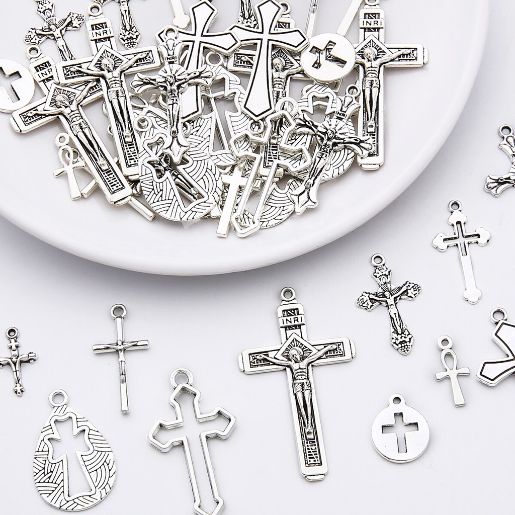 10-40pcs Vintage Cross Religion Charms Christian Alloy Pendant Beads Untuk Handmade Kalung Perhiasan Aceessories