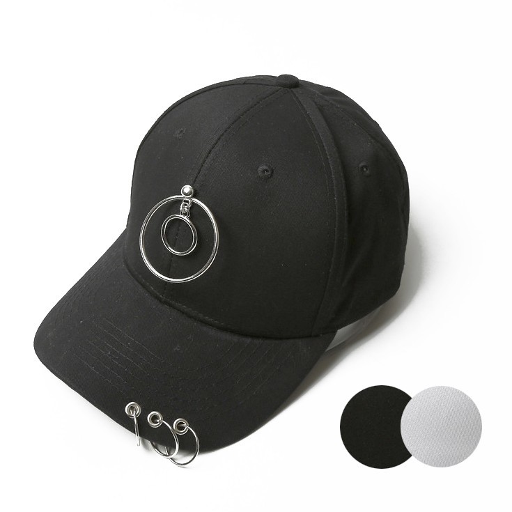 TOP-02 topi tindik circle harajuku baseball cap korea kpop idol - Hitam