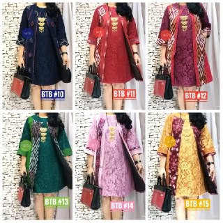 Dress Tenun Model Buka Tutup/Dress Slayer Lengan 7/8 Kombinasi Bahan Brokat Tebal dan Halus/WSI