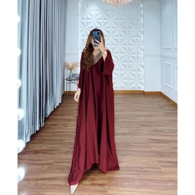 Kaftan Tsamira Renda Free Belt Dress Kaftan Wanita Rayon Twill Jumbo