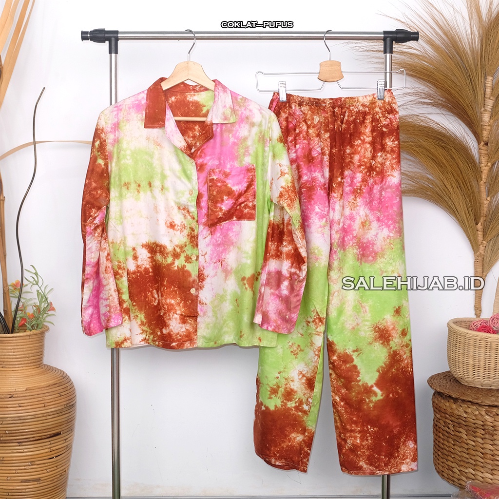 Setelan Baju Tidur Motif Bunga Sepatu / One Set Fashion Wanita Rayon Premium Kode T4 G4 G3 G2-G4 COKLAT-HIJAU