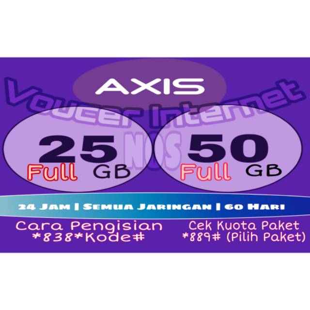 VOUCHER DATA AXIS AIGO BRONET | 2 3 5 8 10 12 15 25 50 gb , 30 / 60 Hari Full 24 Jam Nasional