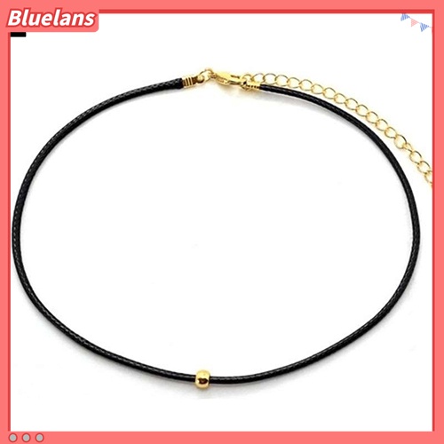 Kalung Choker Bahan Kulit Imitasi Aksen Manik-Manik Bulat Untuk Wanita