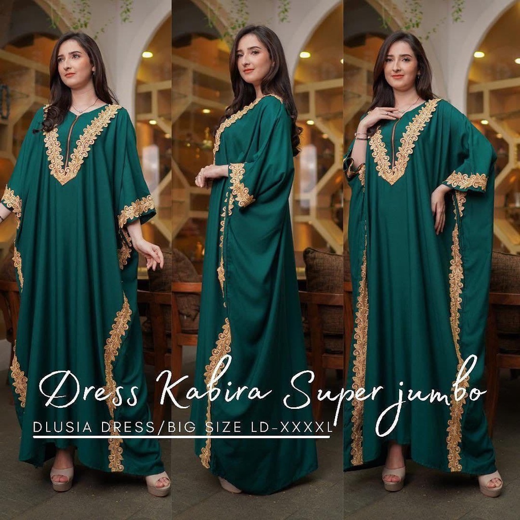 Dress Jumbo Kabira  Ld 150 Kaftan Rayon Halus Tebal Kekinian Resleting Depan Busui