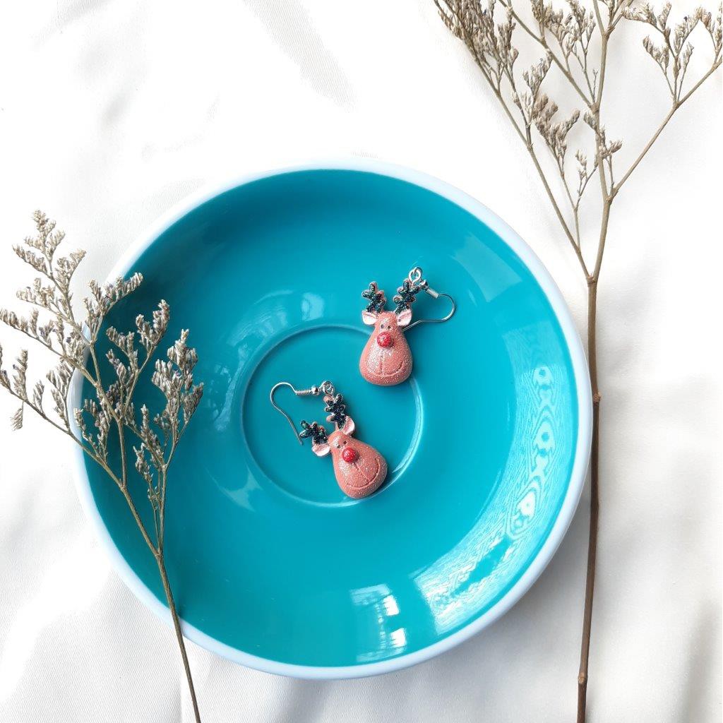 [YOMY] Anting Christmas Anting Tusuk Natal Bentuk Muka Rusa Rudolph Mini Lucu Warna Coklat