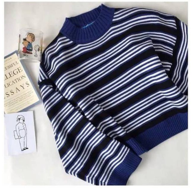 Agnes Stripe Rajut Blaster Navy/Baju Rajut Wanita/Sweater Rajut