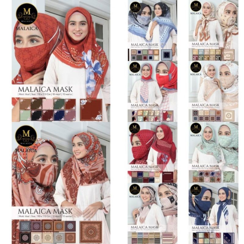 Hijab segiempat set masker by Malaica
