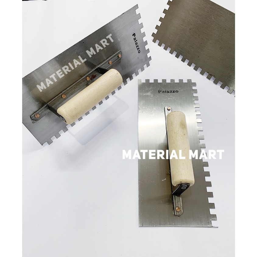 Roskam Plat Besi Gerigi Gagang Kayu | Raskam GiGi Sendok Acian Semen | Material Mart