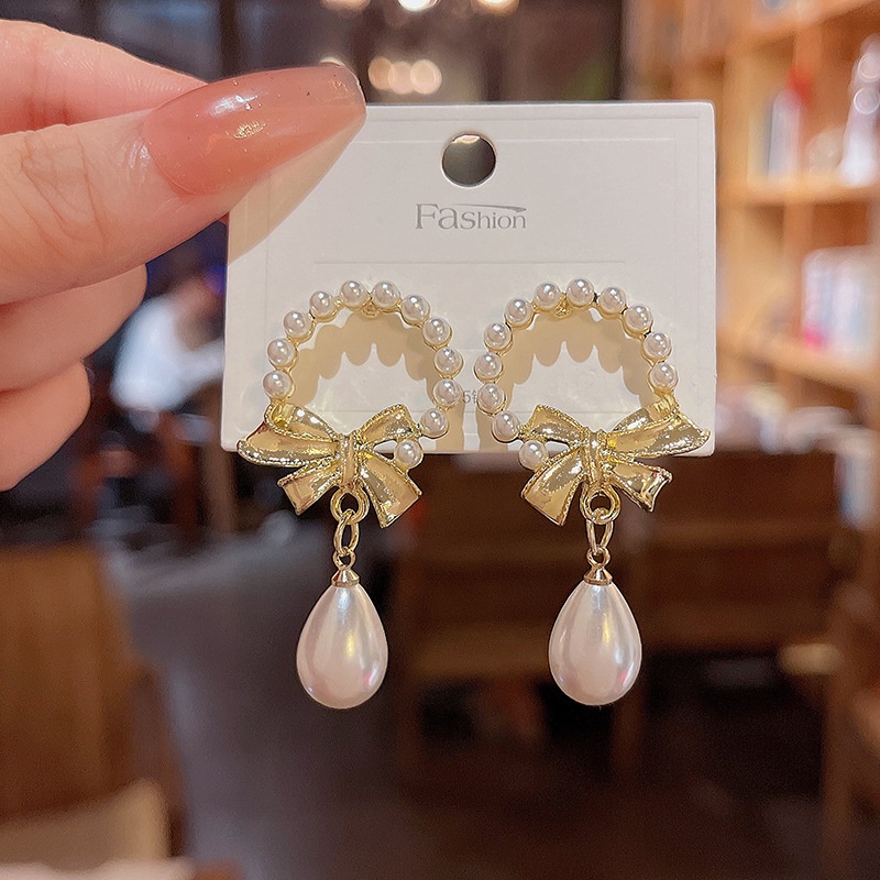 Anting Tusuk Sterling silver 925 Model Pita Dengan Mutiara Mewah Untuk Wanita