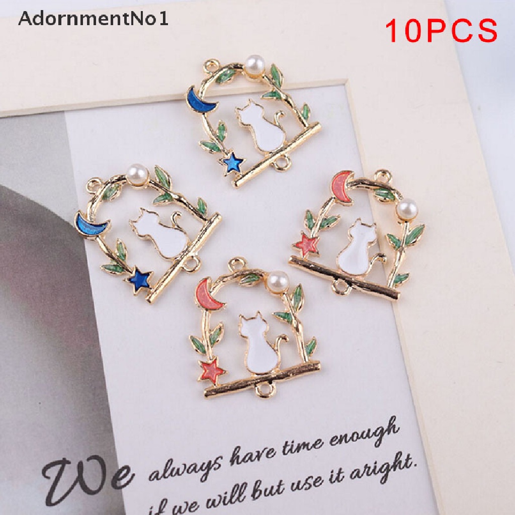 (AdornmentNo1) 10pcs / Lot Liontin Bahan Alloy Desain Bulan / Bintang / Kucing Enamel Menarik Untuk Perhiasan DIY