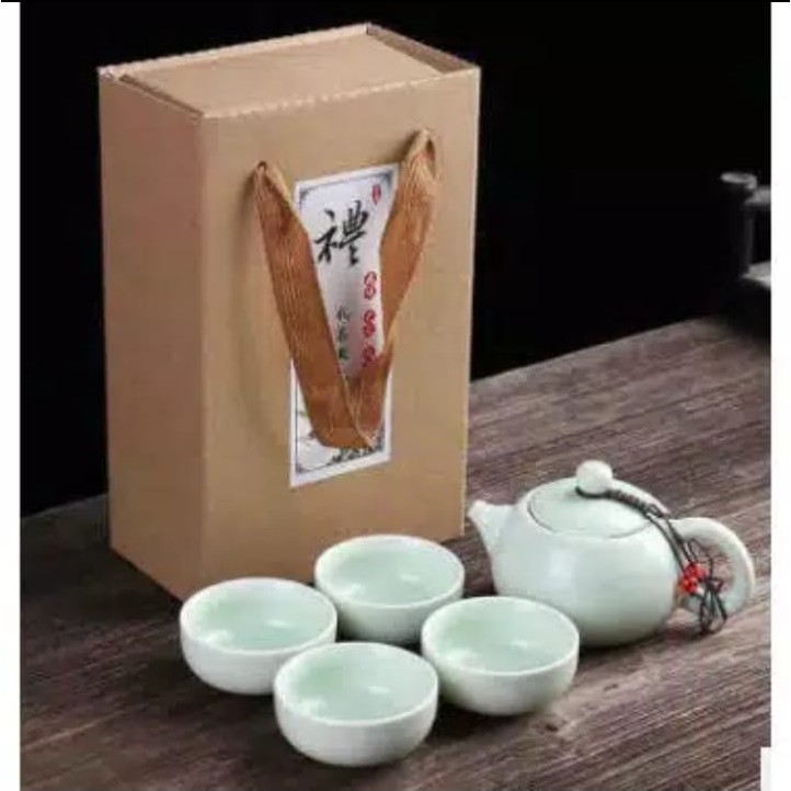 Gelas Chinese Tea Set Ceramic / Tea Pot /  Cangkir Teh Set + Free Gift Box