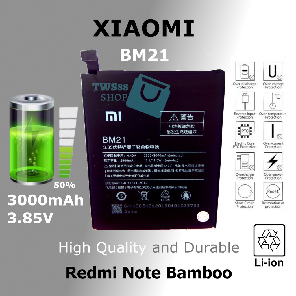 (TWS) Baterai Batre Battery original Xiaomi Mi Note 5/ Bamboo/ BM21