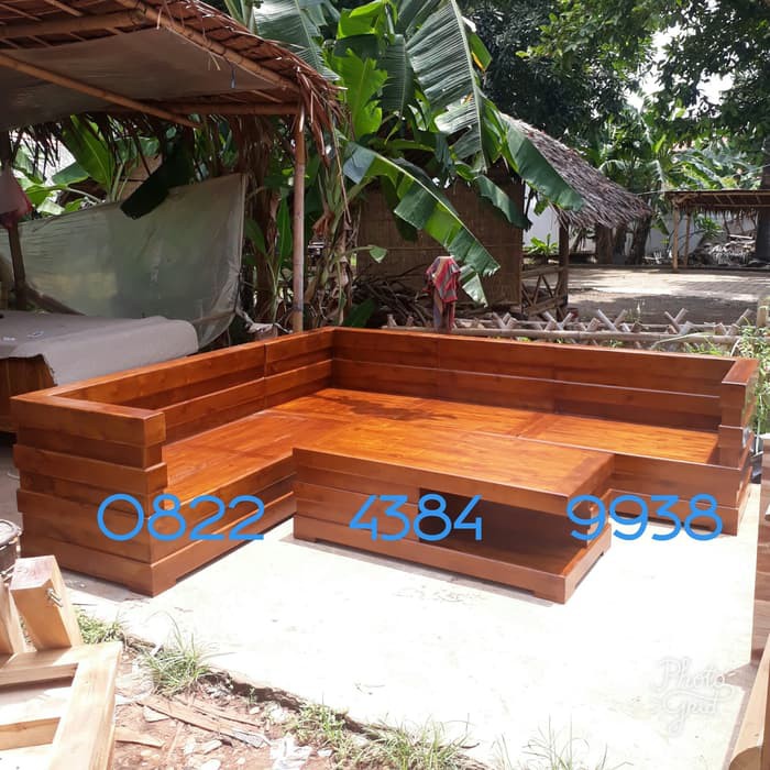 Kursi Meja Tamu Sudut L Jati Murah Bangku Sofa Box Kayu Jati Jepara