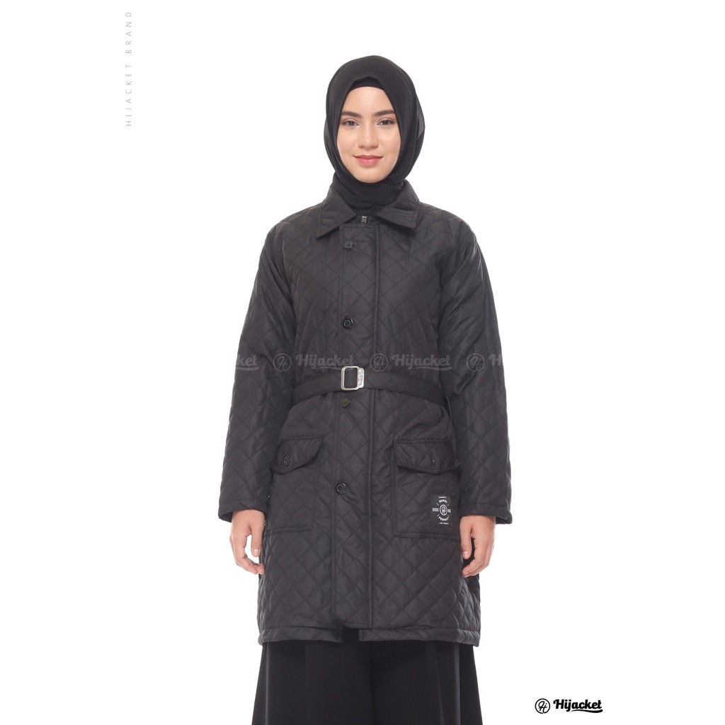 Jaket Wanita Muslimah Jacket Hijab Panjang Hoodie Hijabers Hangat Tebal Murah Hijacket Agnezia COD-BLACK