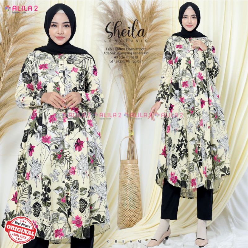 sheila long tunik /tunik katun linen import/tunik Floral