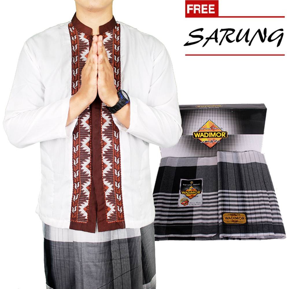 GIOFLO Baju Koko Panjang Pria Muslim Bordir Plus Free Sarung / BDL 01