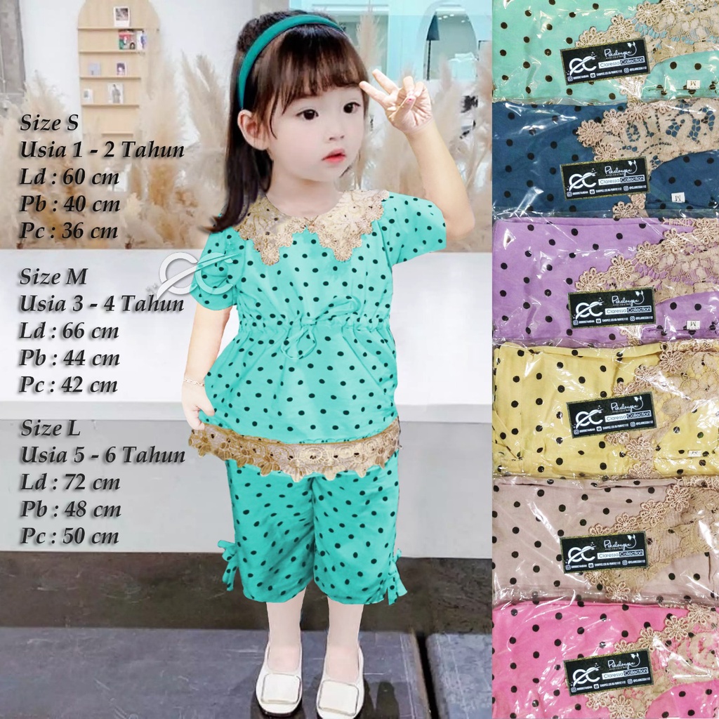 COD PROMO Setelan Anak Renda Brokat Motif Polkadot Soft Tali Serut 1 - 13 Tahun One Set