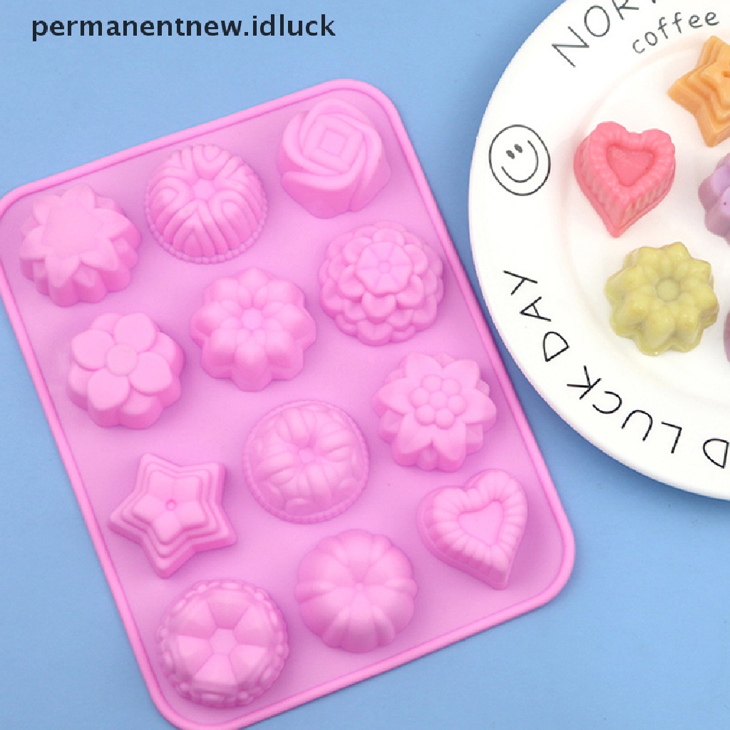 Cetakan Kue Jelly Permen Coklat Bentuk 12 Bunga Bahan Silikon Untuk Dekorasi