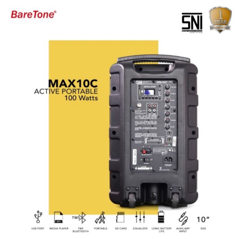 SPEAKER PORTABLE AKTIF WIRELESS MEETING BARETONE 10 INCH MAX 10C BLUETOOTH ORIGINAL