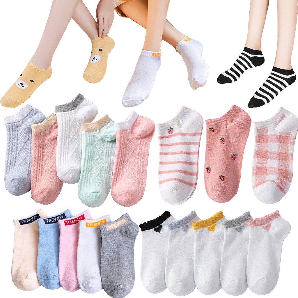 VS - Kaos Kaki Ankle Cute Kaos Kaki Pendek Polos dan Motif Semata Kaki Import Murah Motif Polos