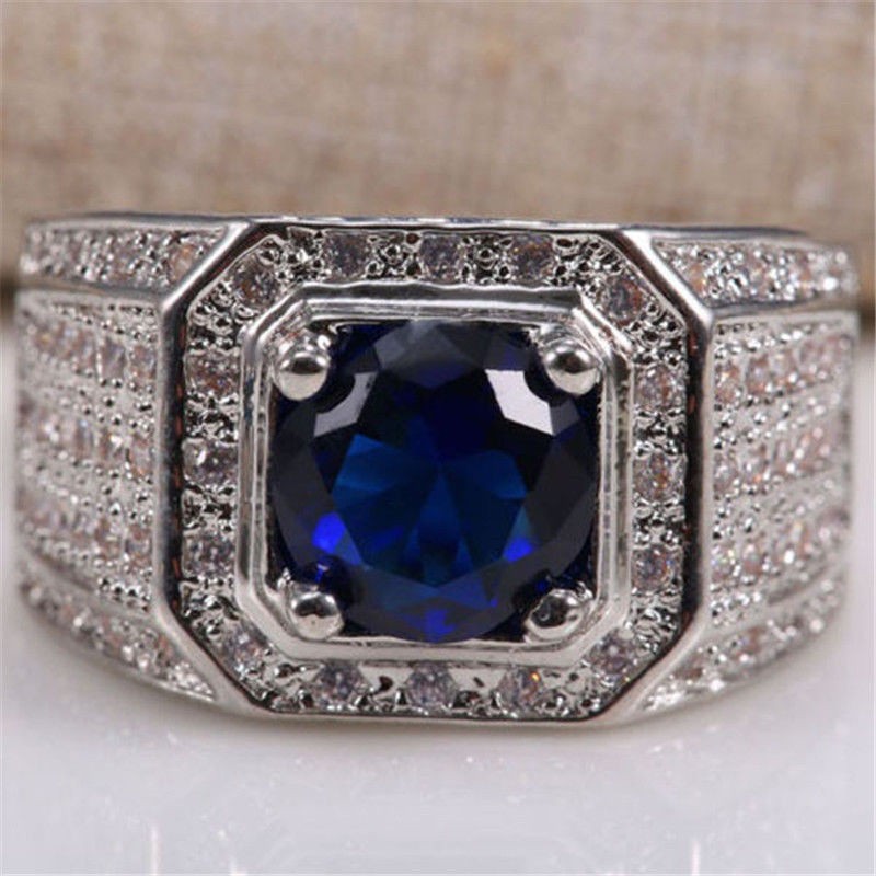 Cincin Pria Blue Sapphire Zircon Cubic Silver 925 JCP-011