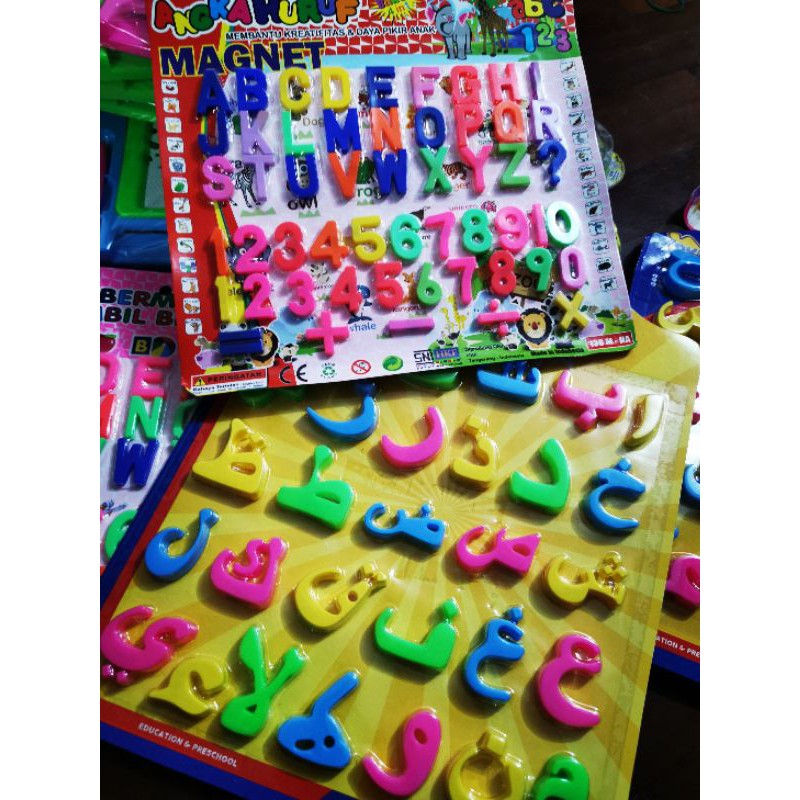 mainan edukasi anak huruf magnet hijaiyyah arab angka abjad