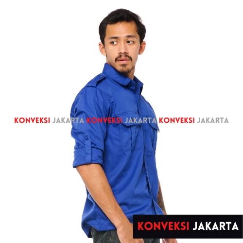 Baju Kemeja PDL Lengan Panjang Pria - Seragam Pakaian Kerja Dinas Lapangan Outdoor Gunung Warna Biru - Konveksi Jakarta Official