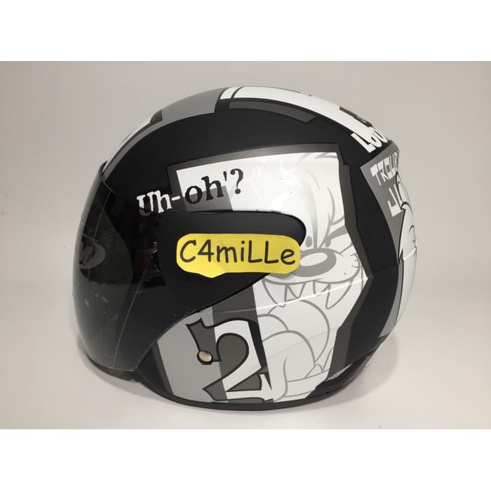 Unik HELM GM EVO TAZMANIA 32 BLACK DOFF SILVER HALF FACE Limited