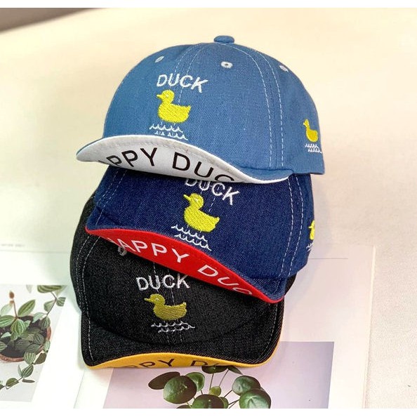 [JOYLEEN BEBE] Denim Hat Happy Duck - Topi Denim Anak Bordir Bebek - Topi Duck Anak Lucu Import