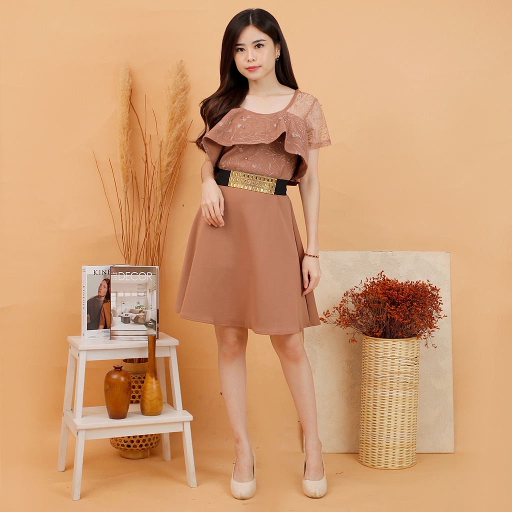 Kathryn collection # 160, Dres rok mekar scuba import premium kombinasi tile gliter mutiara free belt