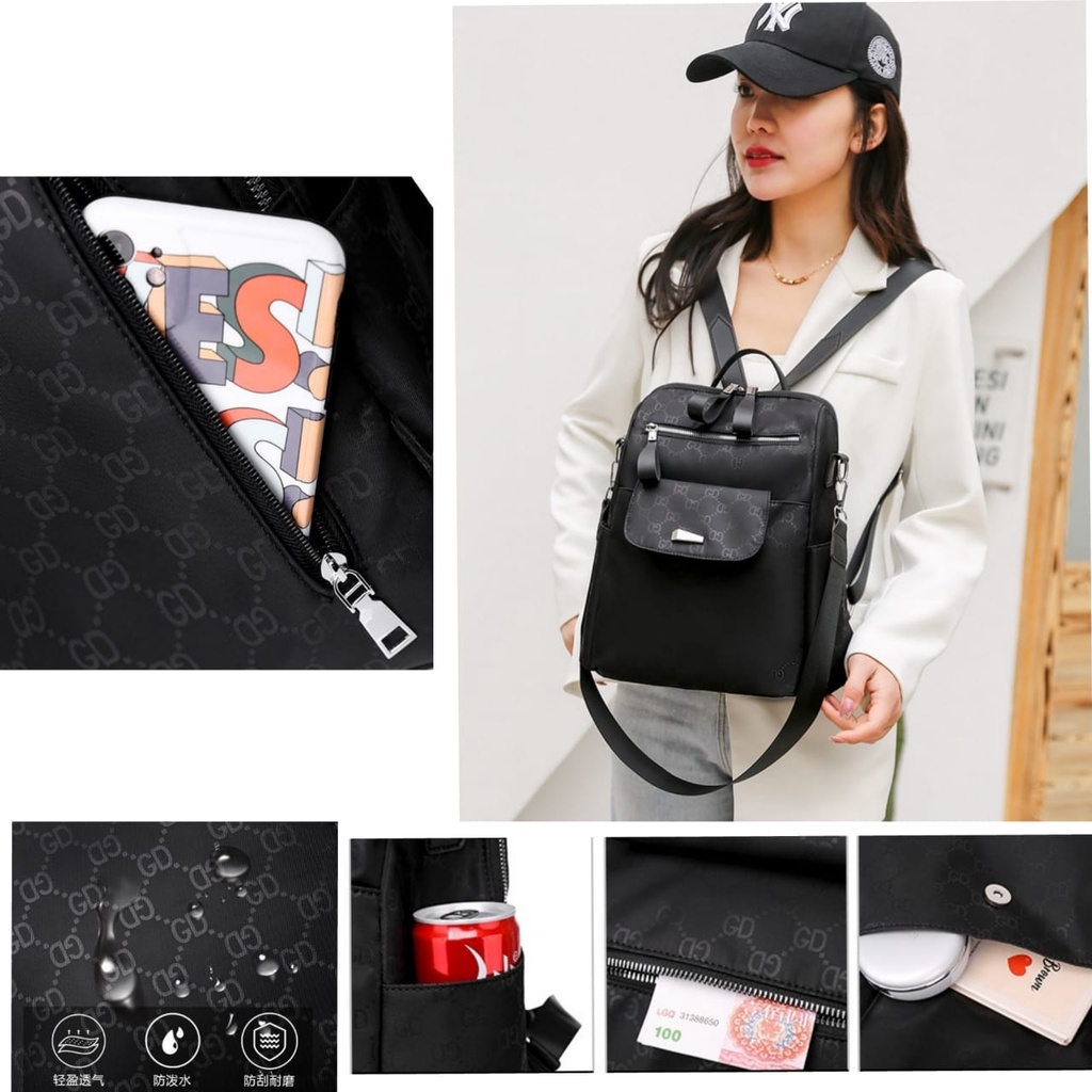 TAS RANSEL WANITA IMPORT ANTI AIR HITAM AGOLA TA424B5 BACKPACK MURAH SEKOLAH KULIAH KERJA BESAR PUNGGUNG GENDONG CEWEK KOREA REMAJA PREMIUM KEKINIAN