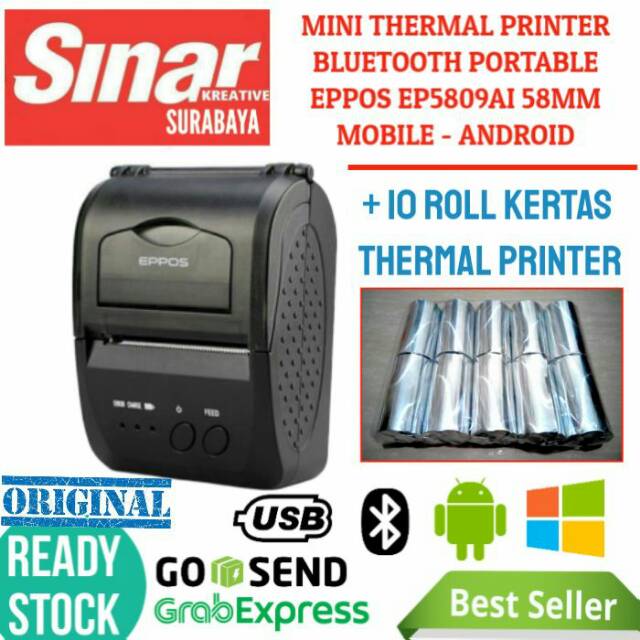 

EPPOS PRINTER BLUETOOTH KASIR EP5809AI + KERTAS THERMAL 10 ROLL (58MM)