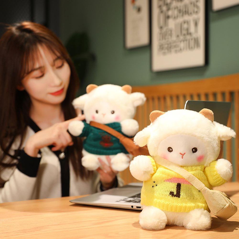 Mxbeauty Domba Kecil Mainan Mewah Mainan Anak Boneka Plushie Yang Indah Tas Selempang Boneka Hewan Kartun Boneka Sweater Domba Sheep Stuffed Toy