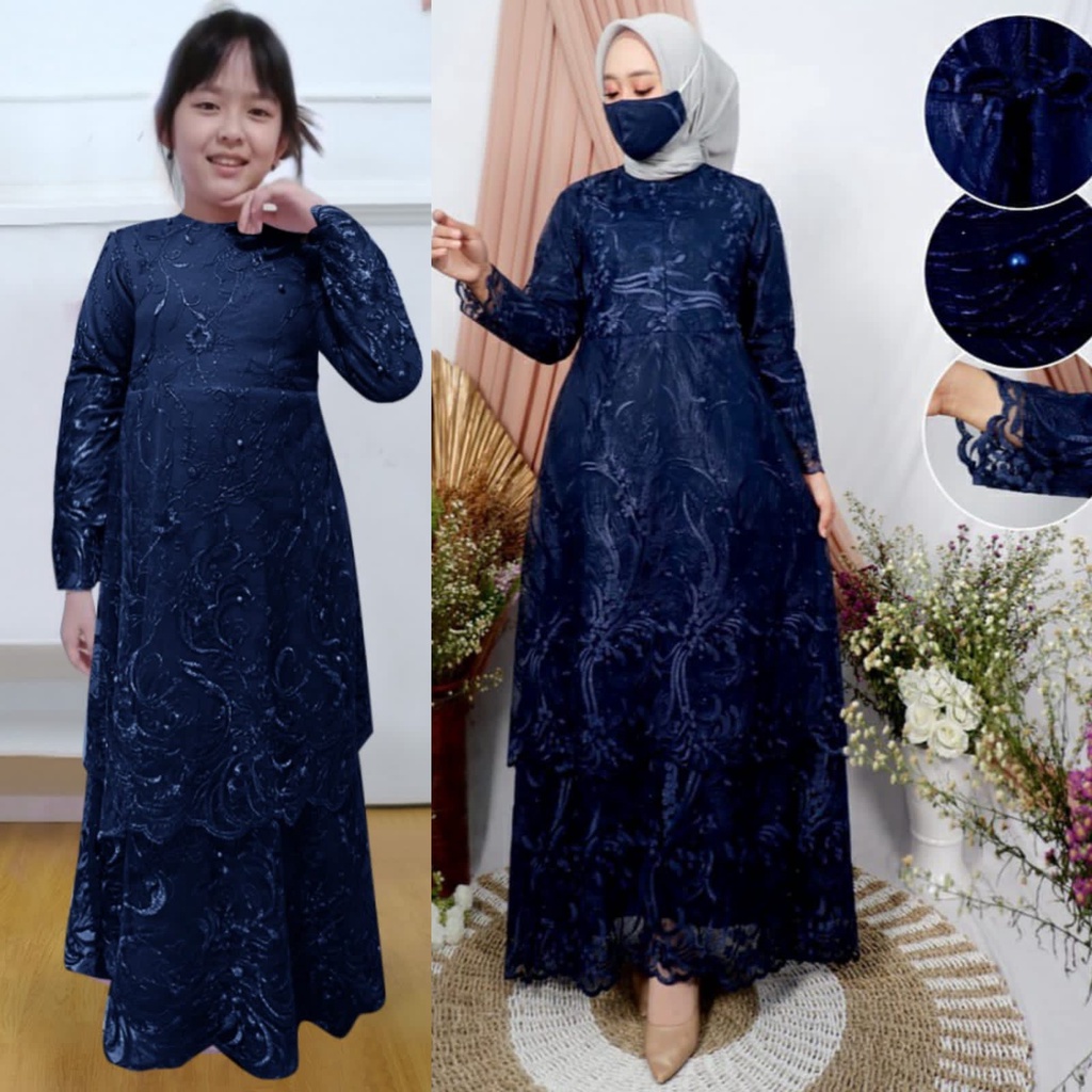 Sarah Gamis Fashion Brukat Tingkat Premiun Baju Couple Anak/Remaja/Ibu Dewasa Wanita Dress Pesta Jumbo Seragam Kondangan Kekinian